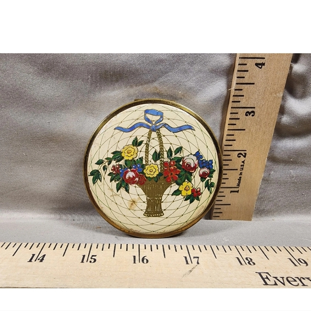 Antique Ladies Travel Makeup Houbigant Compact Floral Design Empty Used Damaged
